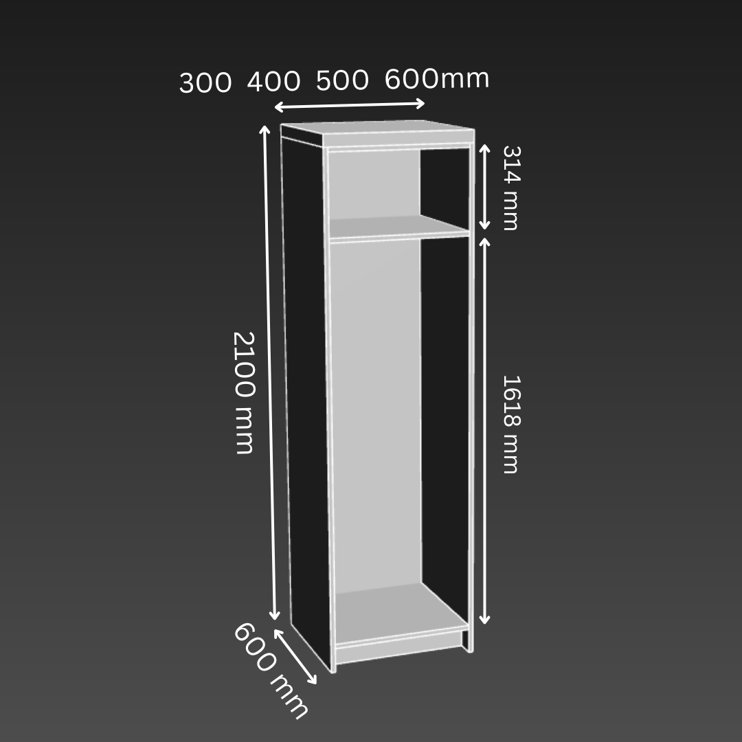 1 Door 1 Layer Internal Drawer Kitchen Tower Cabinet - W300×D600×H2100mm - Aluminium