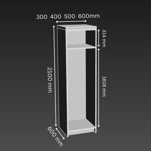 1 Door 1 Layer Internal Drawer Kitchen Tower Cabinet - W300×D600×H2100mm - Aluminium