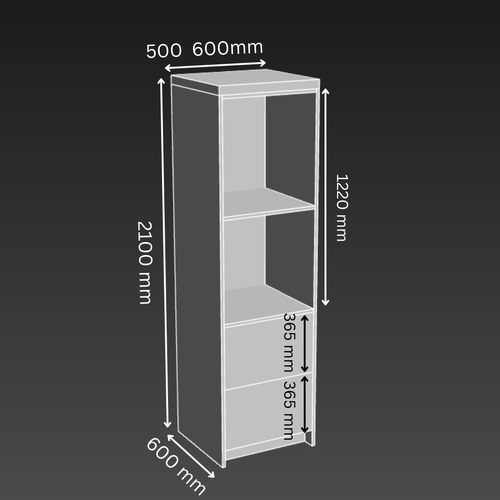1 Door 2 Drawer Kitchen Tower Cabinet - D600mm