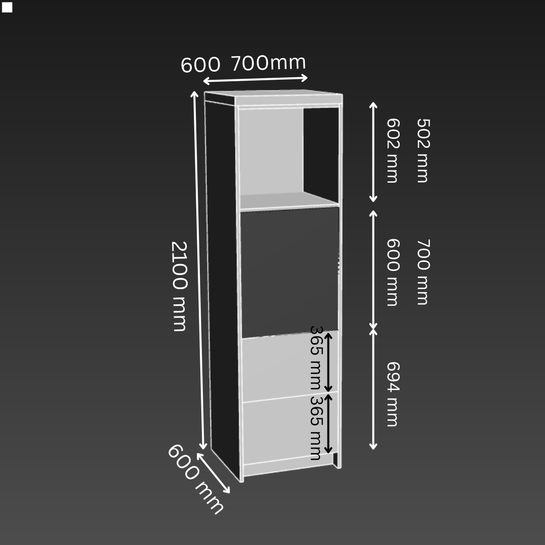 Single Oven 2 Drawer Kitchen Tower Cabinet - D600mm
