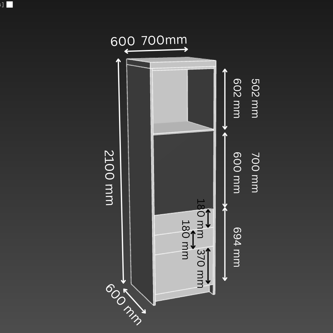 Single Oven 3 Drawer Kitchen Tower Cabinet - D600mm